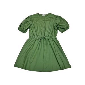 Justify Womens Fit and Flare Mini Dress Puff Sleeves Green Size L Elastic Waist